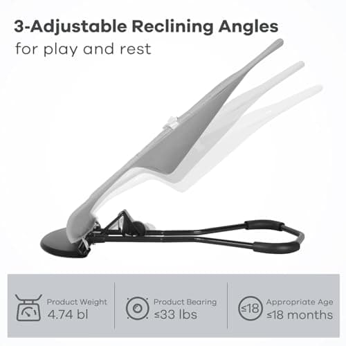 HKAI Baby Bouncer, Portable Baby Bouncer Seat for Babies 0-18 Months, 100% Cotton Fabrics, 3 Modes of use with Rocker and Stationary Options, Infant Rocker Chair with Hanging Toys-Light Grey 4