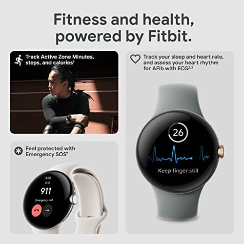 Google Pixel Watch 1st Gen (Previous Model) - Android Smartwatch with Fitbit Activity Tracking - Heart Rate Tracking Watch - Matte Black Stainless Steel case with Obsidian Active band - WiFi 3