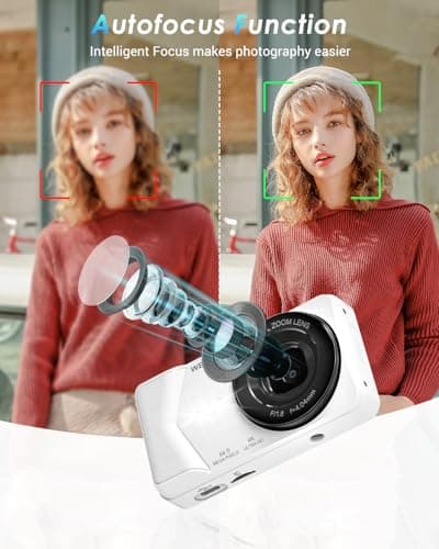 4K Digital Camera, Wevoor 64MP Point and Shoot Digital Camera with Autofocus, 18X Zoom, 20 Filters, 64GB SD Card, 2000 mAh Battery, 2.8" Screen Compact Vlogging Camera for Beginners Teens Adult(White) 3