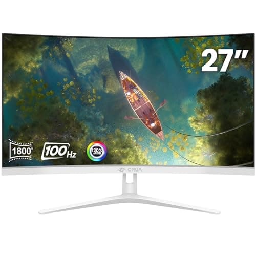 CRUA 27" Curved White Monitor, Full HD(1920x1080P) VA Panel 1800R 100HZ 120% sRGB Professional Computer Monitors, 3Sides Frameless, Flicker-Less,Blue Light Filter, for Office & Gaming (VGA, HDMI)