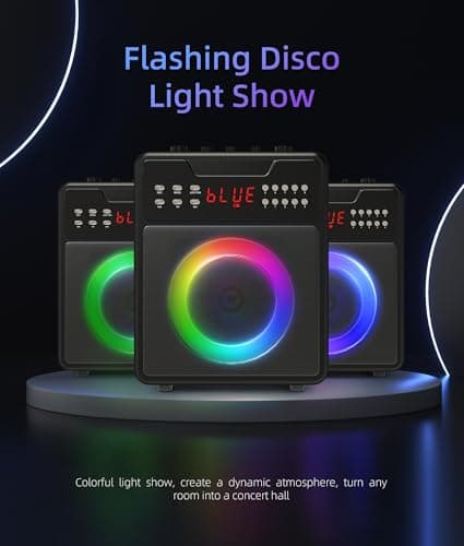 Karaoke Machine for Adults, Portable Bluetooth Speaker with 2 Wireless Microphones and Lights Show, Karaoke Speaker with Bass & Treble, Supports for TWS,USB,FM,REC,AUX in,TF Card for Party/Meeting 4