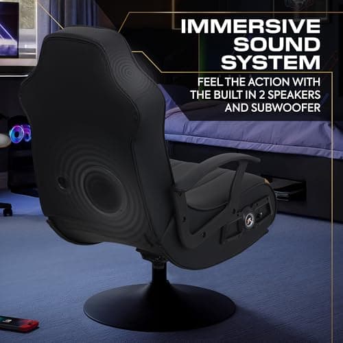 X Rocker Aries Youth PC Video Gaming Chair with Built-in Audio Speakers, Kids Pedestal Chair for Gamers, Swivel & Rock Base, Foldable Black & Gold, Gifts for Gamers 4