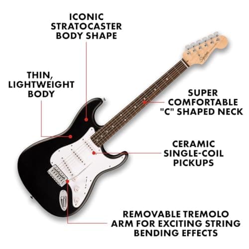 Fender Squier Debut Series Stratocaster Electric Guitar, Beginner Guitar, with 2-Year Warranty, Includes Free Lessons, Black with Matte Finish 2