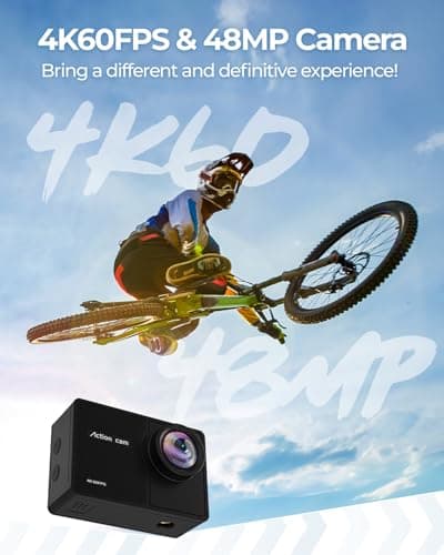 TIMNUT 4K60fps Action Camera Waterproof Camera with 64G SD Card 48MP HD WiFi Camera with EIS 40M UnderwaterCamera Wide Angle SportsCamera with 2 * 1350 mAh Batteries Helmet Mount Accessories Kits 3