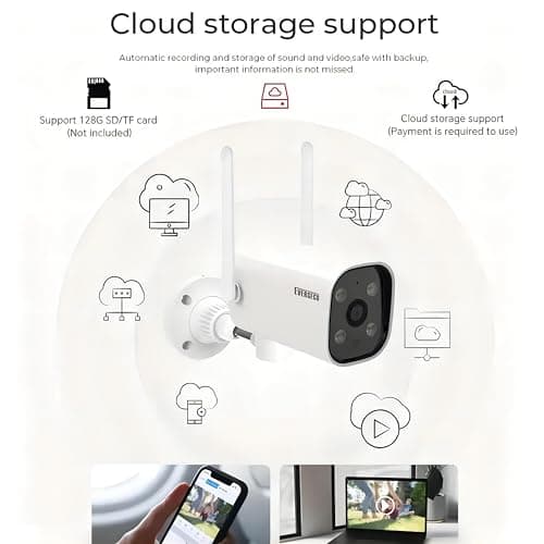 EVERSECU 2K WiFi PTZ Bullet Camera, Outdoor/Indoor, Pan/tilt, 2-Way Audio, Night Vision, Motion Detection Auto Tracking, Waterproof, Remote Access, RTSP Stream, Compatible with Alexa(4pack) 5