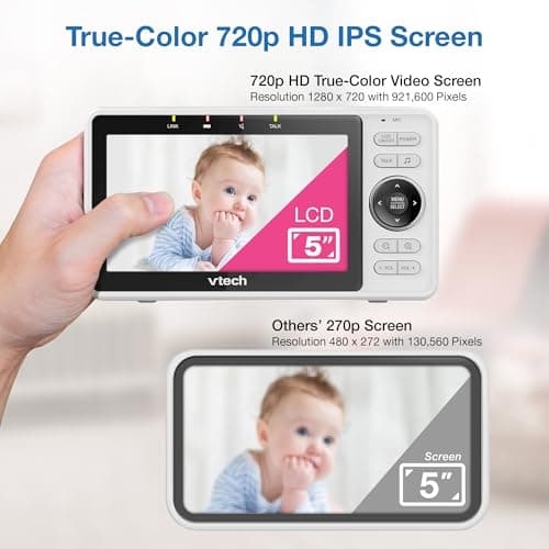 VTech Upgraded Smart WiFi Baby Monitor, 1080p FHD Camera and 5" HD IPS Display, Free App with Motion Video, Sound/Motion Detection and Notifications, Fully Remote Pan-Tilt-Zoom: VM901 2