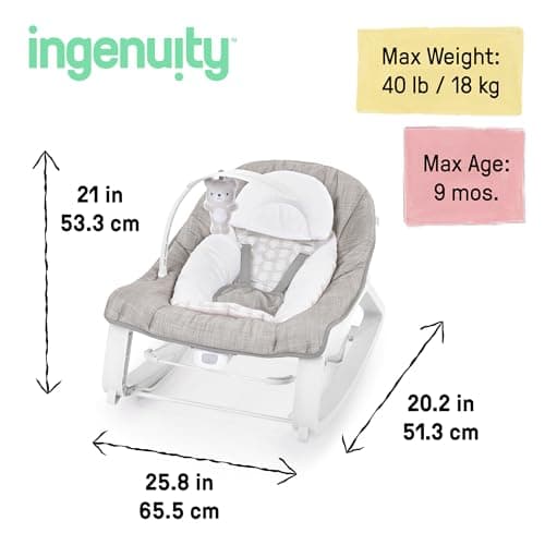 Ingenuity Keep Cozy 3-in-1 Grow with Me Vibrating Baby Bouncer Seat & Infant to Toddler Rocker, Vibrations & Toy Bar, 0-30 Months Up to 40 lbs (Linden) 3