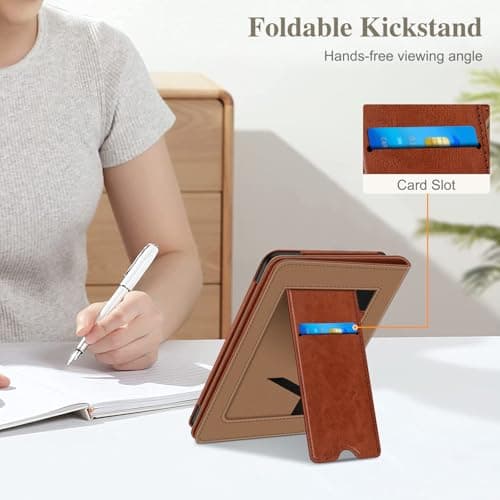 Fintie Case for 7"/6.8" Kindle Paperwhite(12th/11th Generation-2024/2021) and Kindle Colorsoft Signature Edition -Slim Foldable Stand Cover Auto Wake/Sleep for Paperwhite 2024, Vintage Brown 2