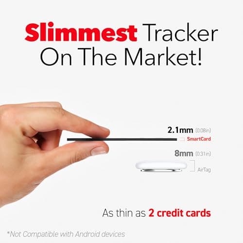 KeySmart MFI-Certified SmartCard Wallet Tracker Card, Compatible with Apple Find My App, Rechargeable Thin GPS Item Finder for Luggage Tag, Smart Bluetooth Tracking with Key Chain Hole Black, 1 Pack 4