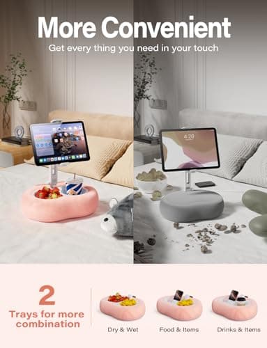 TAZENI Tablet Kindle Pillow Stand Holder with 2 Trays Fit 4''-13'' Phone/Tablet/Kindle iPad Holder Stand for Bed with Soft Plus Fabric Reading Accessories Gift, Pink 3