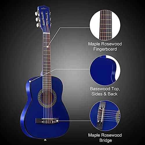ADM Beginner Acoustic Classical Guitar 30 Inch Nylon Strings Wooden Guitar Bundle Kit for Kid Boy Girl Student Youth Guitarra Online Lessons with Gig Bag, Strap, Tuner, Extra Strings, Picks,Blue 3
