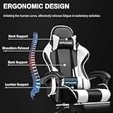 GTPLAYER Gaming Chair, Computer Chair with Footrest and Lumbar Support, Height Adjustable Game Chair with 360°-Swivel Seat and Headrest and for Office or Gaming (Snow White) 4