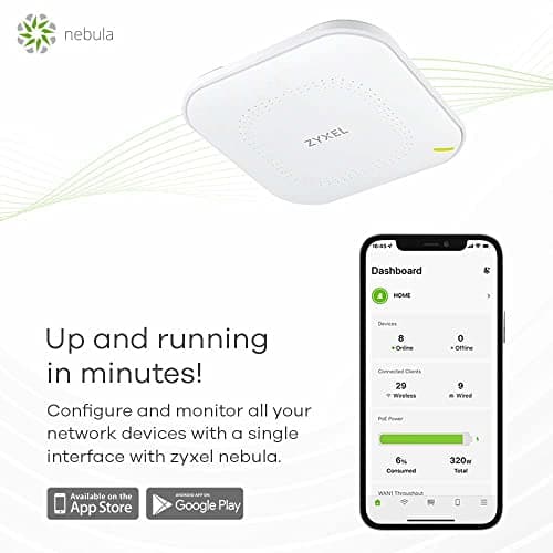 Zyxel WiFi 6 AX1800 Wireless Gigabit Access Point | Mesh, Seamless Roaming, & MU-MIMO | WPA3-PSK Security | Cloud, App or Direct Management | POE+ or AC Powered | AC Adapter Included | NWA50AX 5