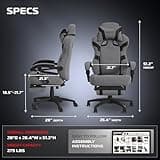 RESPAWN 110 Pro Ergonomic Gaming Chair with Footrest for Adults - Comfortable Office Gaming Recliner with Lumbar Support and Headrest, Racing Style Video Game Chairs for Computer Gamer - Gray Fabric 2