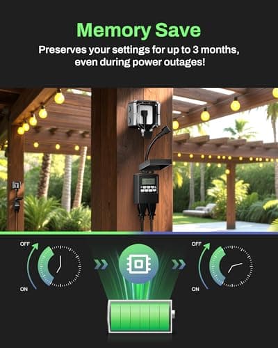 BN-LINK 7 Day Outdoor Heavy Duty Digital Programmable Timer, Outdoor Timer Outlet Waterproof, 2 Grounded Electrical Outlets for Christmas Lights, 15A 1/2HP,ETL Listed 5