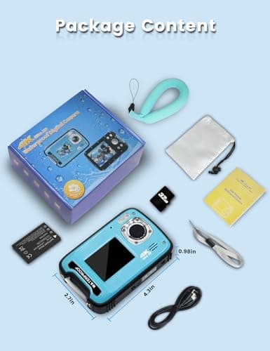 YEEIN Underwater Camera 4K 48MP Autofocus Selfie Dual Screen Waterproof Camera with Floating Strap and 32GB Card, 17FT Compact Waterproof Digital Camera, Fill Light Underwater Camera for Snorkeling 5