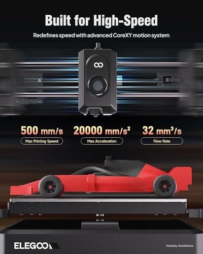 ELEGOO Centauri Carbon 3D Printer, CoreXY 500mm/s High Speed Printing with Auto Calibration, 320°C Nozzle and Built-in Camera, Ready to Print Out of The Box, 256x256x256mm Printing Size 3