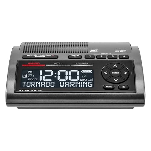 Midland - WR400 Weather Radio Deluxe - NOAA Emergency Alert Scanner – Home Use with Battery Backup - Local County Programming Over 80 Emergency Voice Flashing Alerts – Alarm Clock AM/FM Radio
