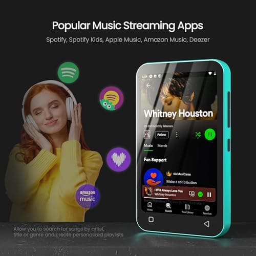 80GB Kids MP3 Player with Bluetooth and WiFi, Parental Controls, Pre-Installed Spotify, Spotify Kids, Audible, TIMMKOO 4" MP4 Player Up to 1TB (Blue) 3