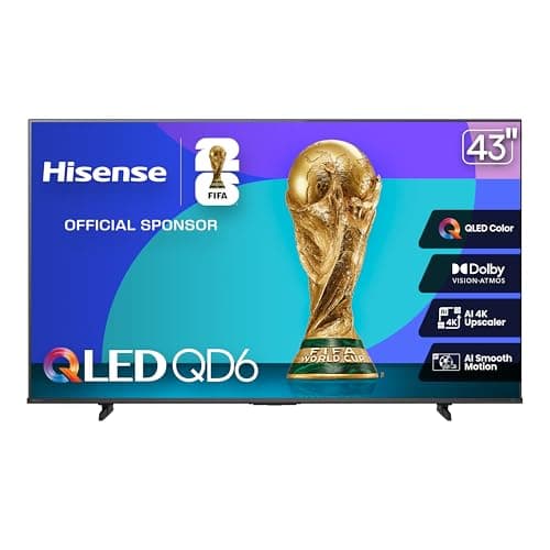 Hisense 43" Class QD6 Series (43QD6QF, 2025 Model) QLED 4K UHD Smart Fire TV, Voice Remote with Alexa, Dolby Vision, Dolby Atmos, Motion Rate 120, HDR 10+, Game Mode Plus, MEMC, VRR, ALLM