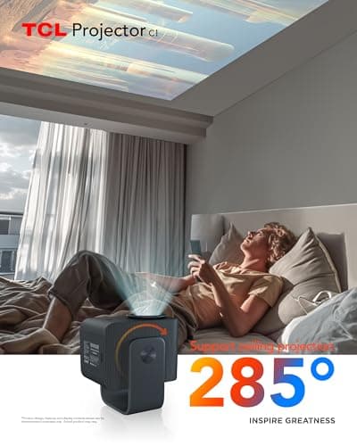 TCL C1 Smart Projector 4K Support, Google TV & Netflix Officially Licensed, WIFI and Bluetooth, Auto Focus Keystone, Native 1080p, Dolby Audio, 285° Portable Mini Projector for Home Theater 3