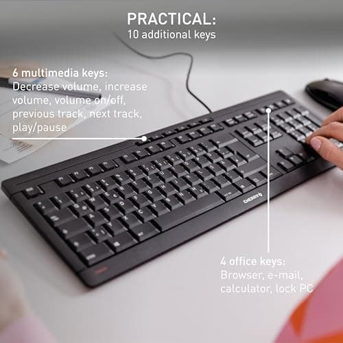 Cherry Stream Keyboard Wired USB SX Scissors Mechanism QWERTY Whisper-Quiet Silent Keystroke for Home Office, Work or Personal Computer. Black 3