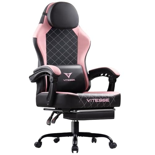 PUKAMI Gaming Chair with Footrest,Ergonomic Gamer Chair for Adults, Racing Style Reclining Computer Game Chair with Headrest and Lumbar Support (Pink)