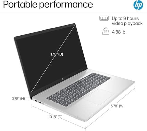 HP 17 Laptop (17.3" FHD Anti-Glare, 64GB RAM, 2TB SSD, AMD Ryzen 5 7430U (> Intel i5-1334U)), Webcam, Long Battery Life, Fast Charge, Numeric Pad, HDMI, Win 11 Pro w/AI Copilot, Business & Student 4