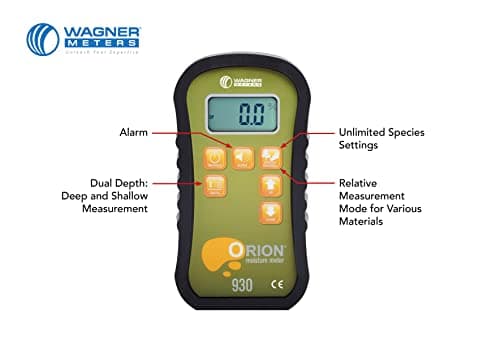 Orion® 930 Pinless Wood Moisture Meter by Wagner Meters I Accurate, Non-Damaging, Dual Depth Lumber Moisture Measurement, On-site Calibration (Standard Calibrator) 4