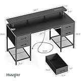 Huuger 55 inch Computer Desk with 4 Drawers, Gaming Desk with LED Lights & Power Outlets, Home Office Desk with Large Storage Space for Bedroom, Work from Home, Black 2