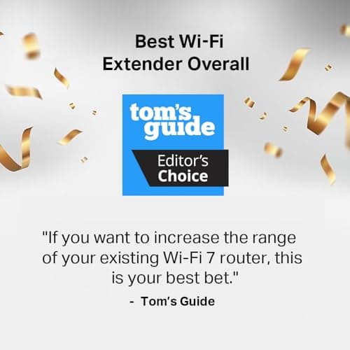 TP-Link BE10000 Wi-Fi 7 Range Extender RE653BE | 10 Gbps Tri-Band Wireless Repeater | 2.5 Gbps Ethernet Port | Internet Signal Booster for Home | Up to 2800 sq.ft, 128 Devices | 6 GHz, MLO, EasyMesh 2