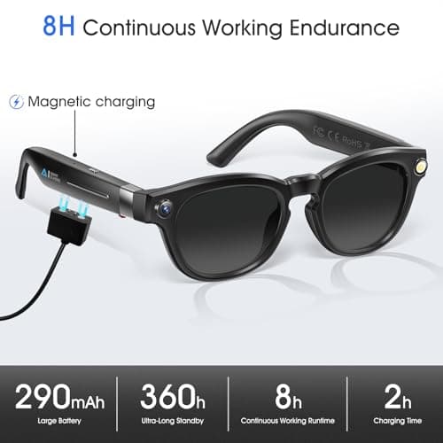 EpochTec 8MP Camera Glasses, AI Smart Glasses with Real-Time Translation & Object Analysis | HD 1200P 4K Video Recording 7