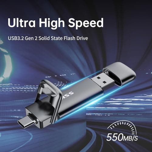 SSK External USB C SSD Flash Drive 512GB, Up to 550MB/s 2-in-1 Type C+ USB A USB3.2 Gen2 Solid State Thumb Drive, Memory Stick Data Storage for iPhone 15/PS4/PS5/Android Phone/Windows/Mac 2
