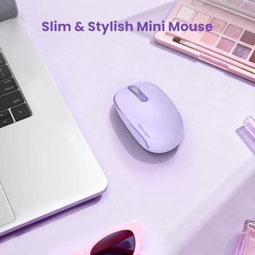 TECKNET Bluetooth Wireless Mouse (BT5.0/3.0 & 2.4G) Silent Click Compact and Portable USB Cordless Optical Computer Mice,Bluetooth Mouse for Laptop Computer Notebook PC,Purple 4