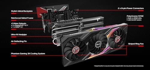 ASRock AMD Radeon™ RX 7900 XT Phantom Gaming 20GB OC Graphics Card 320 Bit 7680 x 4320 0dB Silent Cooling 3 x DisplayPort™ 2.1 GDDR6 1 x HDMI™ 2.1 20Gbps PCI Express 4.0 3