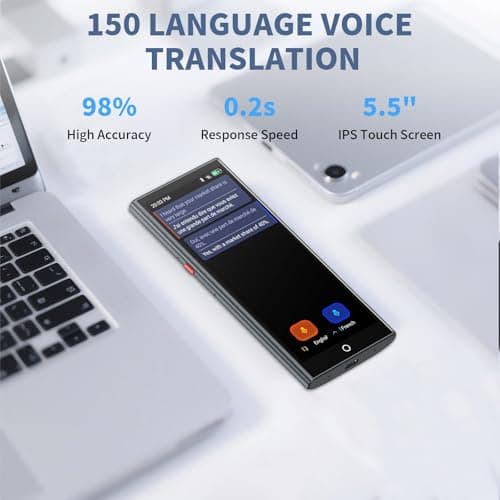 Language Translator Device, 2025 Upgraded Chip Two Way Real-Time Voice Translator, 150 Languages AI/Online/Offline/Group/Phone Translation, No WiFi Needed, 5.5" HD Screen for Travel Business Learning 2
