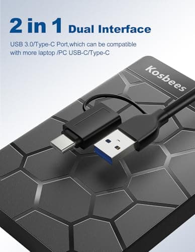 Kosbees 500 GB External Hard Drives,Portable Hard Drive for Windows,Ultra Slim External HDD Store Compatible with PC, MAC,Laptop,PS4, Xbox one, Xbox 360;Plug and Play Ready 5
