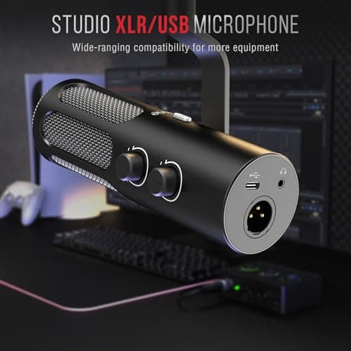 FIFINE XLR/USB Podcast Dynamic Microphone for Streaming, Studio XLR Microphone, PC Streamer Mic All Metal with Mute Button, Headphone Jack, for Vocal Voice Over Music Recording-AmpliTank Tank3 2