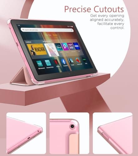 MoKo Case Fits All-New Amazon Kindle Fire HD 8 & 8 Plus Tablet(12th Generation/10th Generation, 2024/2022/2020 Release) 8",Trifold Stand Cover with Translucent Backshell with Auto Wake/Sleep,Rose Gold 4