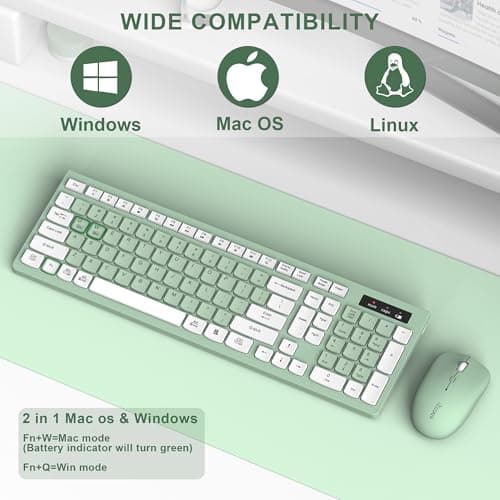 Wireless Keyboard and Mouse Combo, Full-Sized Wireless Keyboard and Adjustable DPI Mouse, 2.4GHz USB Receiver, Silent Keyboard and Mouse for PC, Windows, MAC, Desktop, Laptop (Avocado Green) 4