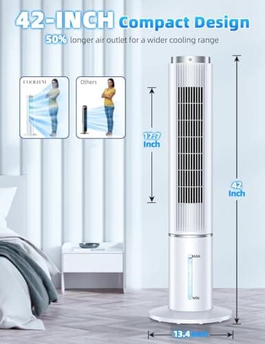 COOLECH 42 INCH Windowless Portable Air Conditioners w/4 Modes & 3 Speeds, 1-Gal Tank for 15H Cooling, 12H Timer, Swamp Cooler Air Conditioner No Window Needed, 90° Oscillating AC Unit for Bedroom 2