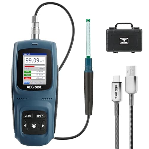 AEGTEST 8103 Gauss Meter, Rechargeable Tesla Meter 0-2500mT, Magnetometer with Data Logging and Alarm, Magnetic Field Strength and Pole Tester, ±5% General Accuracy for Factories, Workshops