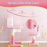 Xaperexi Kids Desk and Chair Set, Height Adjustable Child's School Study Writing Tables, Kids Desk with Bookstand and Storage Drawer, Widened Desktop with Desktop for Boys and Girls 3