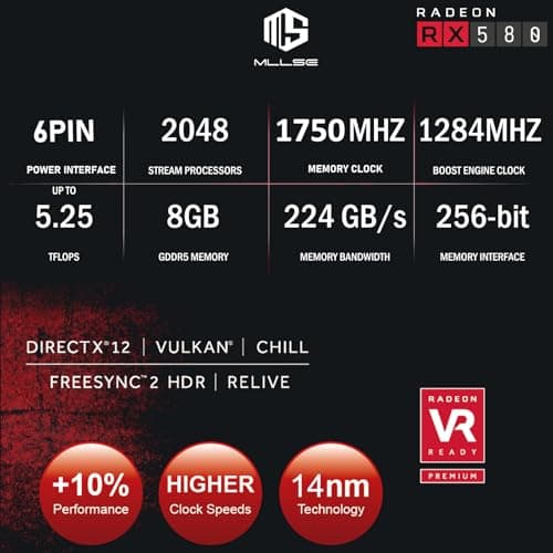 Mllse RX 580 8GB Graphics Card, 2048SP GDDR5 256 Bit GPU, PCIE 3.0 Gaming Video Card, Dual Fans Cooling, Gaming Card with HDMI/DP/DVI Ports, Desktop Graphics, GPU Video Card for Desktop Computer 2