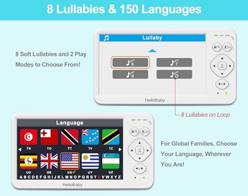 HelloBaby Baby Monitor with Camera & Audio,6" Global First IPS Display 30H Battery, Video Baby Monitor No WiFi,2-Way Talk,ECO,Pan Tilt & Night Vision,1000ft, for Parents, Elderly & Pets This Christmas 7