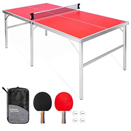 GoSports 6 ft x 3 ft Mid-Size Table Tennis Game Set - Indoor/Outdoor Portable Table Tennis Game with Net, 2 Table Tennis Paddles and 4 Balls