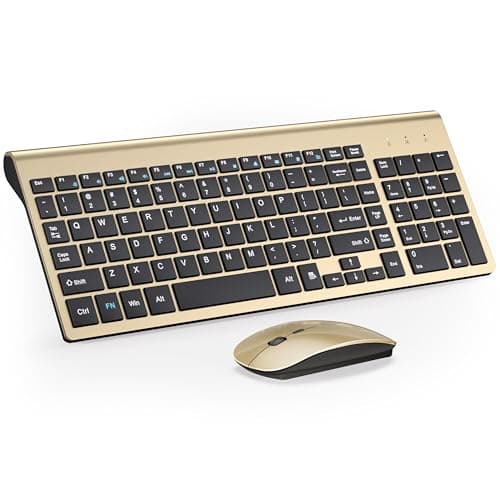 Wireless Keyboard and Mouse Ultra Slim Combo, TopMate 2.4G Silent Compact USB 2400DPI Mouse and Scissor Switch Keyboard Set with Cover, Batteries Included, for PC/Laptop/Windows/Mac - Gold Black