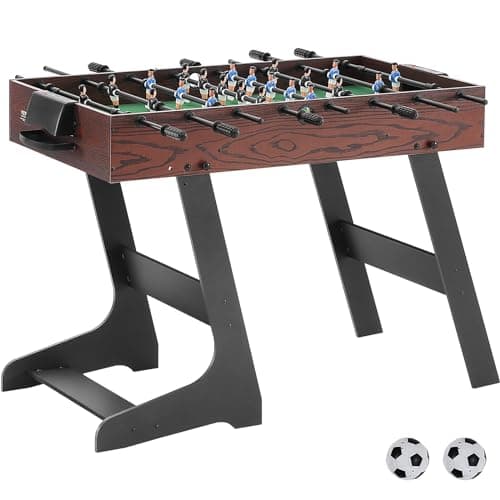 VEVOR Folding 48" Foosball Table, 42" Standard Size, Indoor Full Size, Walnut Wood, 4 Players, Includes 2 Balls