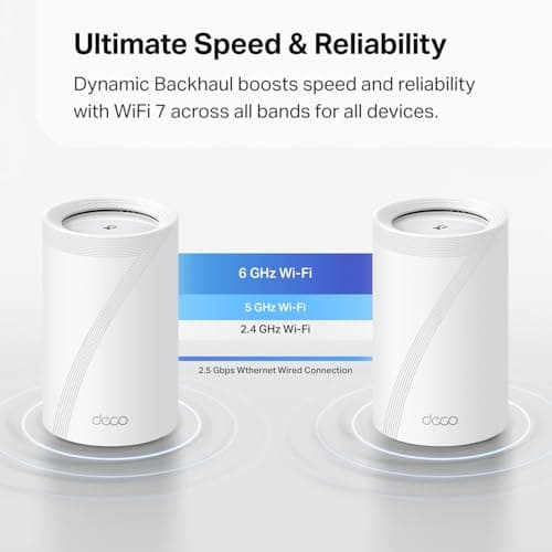 TP-Link Deco BE63 Tri-Band WiFi 7 BE10000 Whole Home Mesh System - 6-Stream 10 Gbps, 4x2.5G Ports Wired Backhaul, 4X Smart Internal Antennas, VPN, MU-MIMO, HomeShield, Free Expert Support (3-Pack) 4