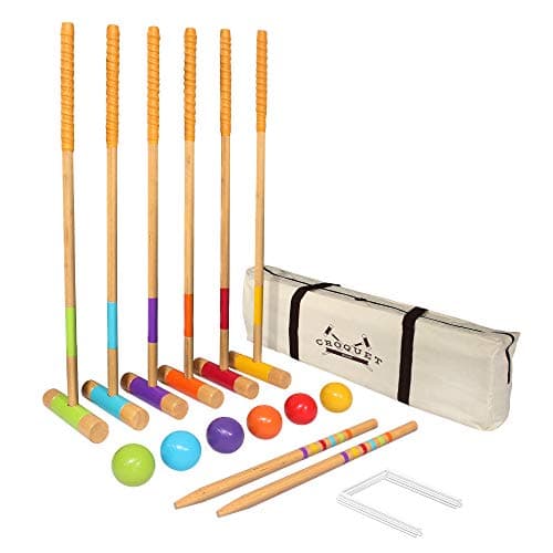 GoSports Six Player Croquet Set for Adults & Kids - Modern Wood Design - Choose Deluxe (35") or Standard (28")
